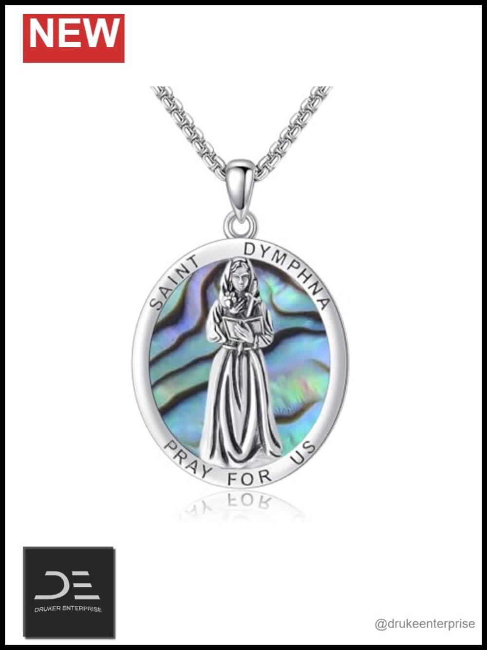 925 Sterling Silver Saint Dymphna Pendant Necklace Catholic Religious Jewelry